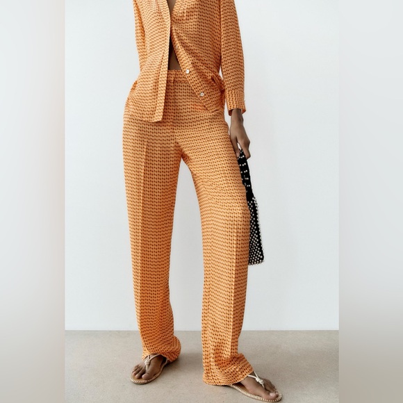 ZARA SET Trousers Geometric Printed Orange π - Picture 7 of 7